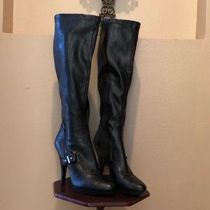 Tall Black Boots-Stiletto Heel-By Nine West-Sz 10